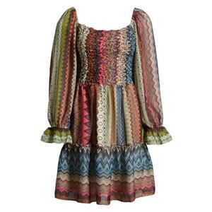 Ciebon Muna Chevron Zigzag Multicolor Stripe Long Sleeve Mini Dress XS NWT